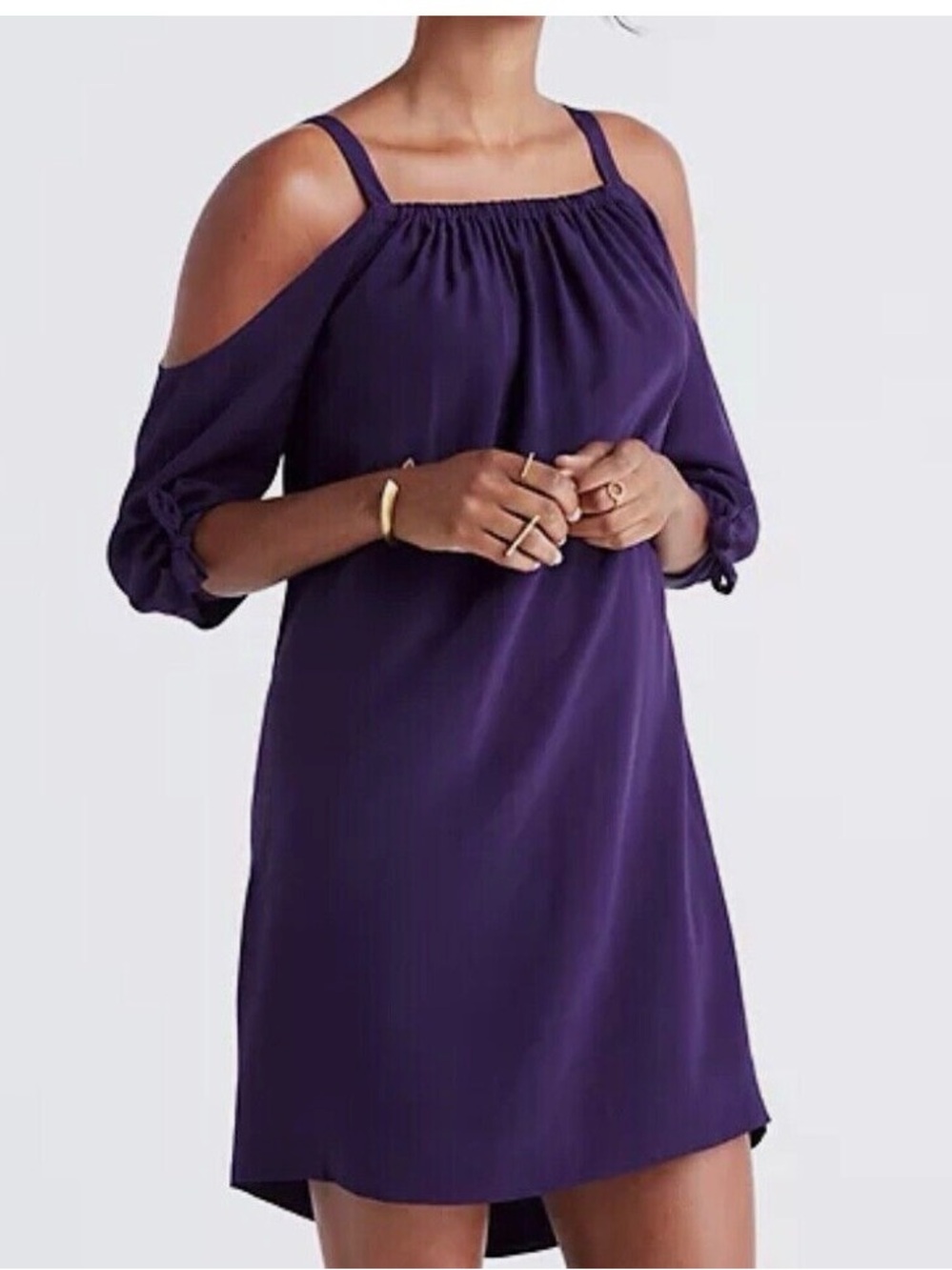 Madewell Purple Cold-Shoulder Shift Dress 100% washable silk NWOT